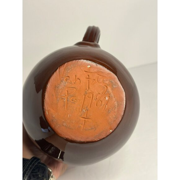 VTG Ned Foltz Pottery Glazed Redware Heart Decorated Pitcher Signed & Dated 1986 - Picture 5 of 8